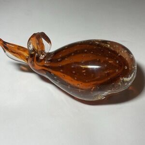 Art Glass Hand Blown Whale Paperweight Amber Orange Clear